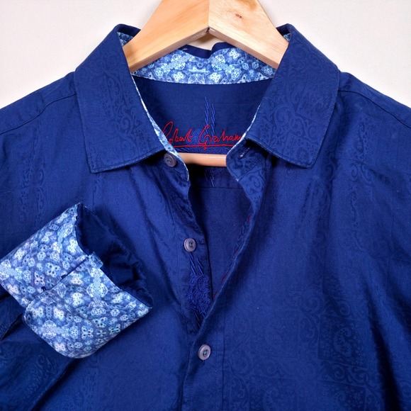 Robert Graham Other - Robert Graham Paisley Jacquard Button Down Men L Blue Contrast Trim Long Sleeve